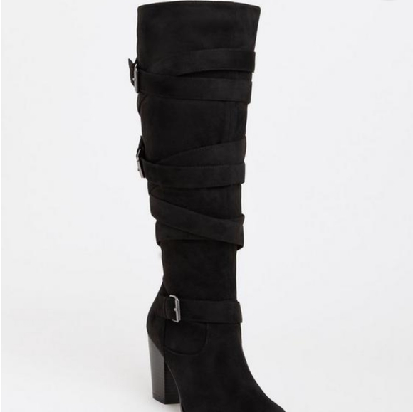 Strappy Heeled Knee Boot (WW) 10 Torrid Black - Picture 2 of 10